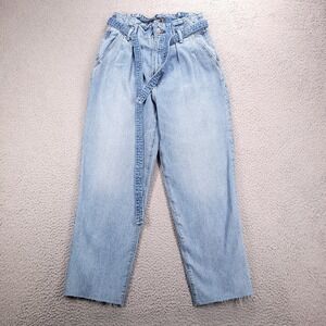 ABERCROMBIE Jeans Size 27/4 MOM Paperbag Waist Belted Raw Hem Denim 27x25